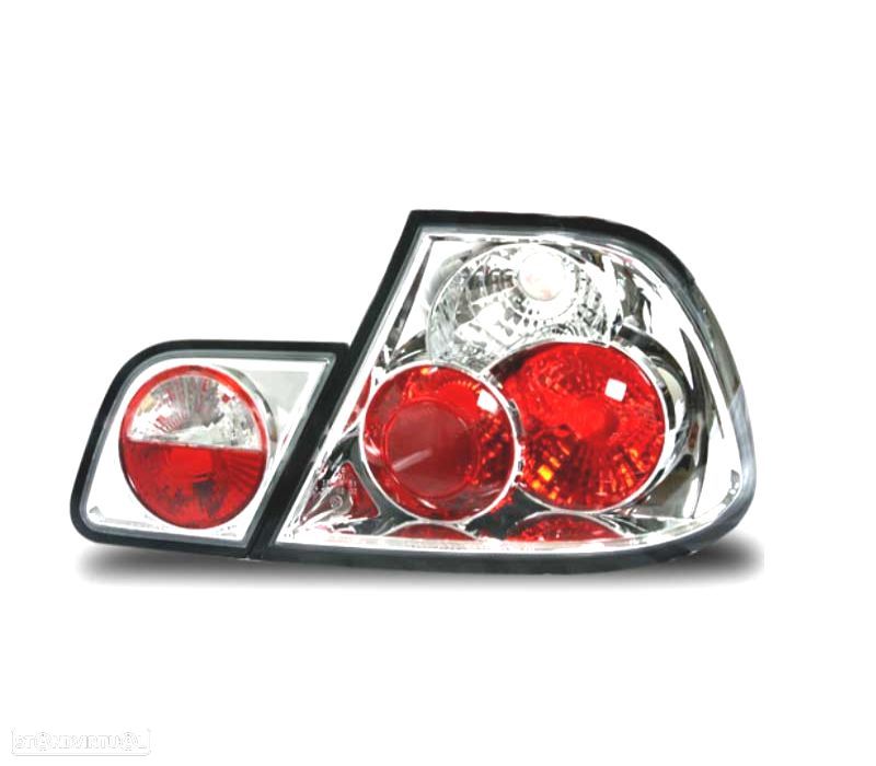FAROLINS TRASEIROS BMW E46 4P 98-01 LED LOOK LEXUS FUNDO CROMADO - 3
