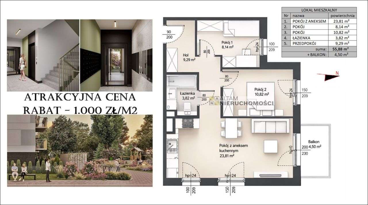 -1000zł/m2 3pok+jasna kuchnia Balkon Mistrzejowice