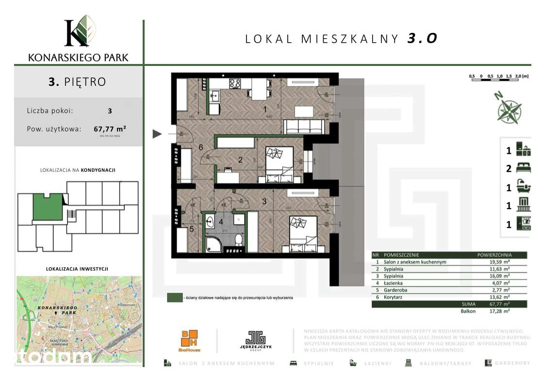 MIESZKANIE 3.O| KONARSKIEGO PARK| PONAD 60M2