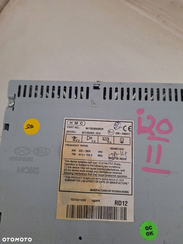 hyundai i20 ii 14- radio mp3 bluetooth 96170c8050 rdr oe - 2