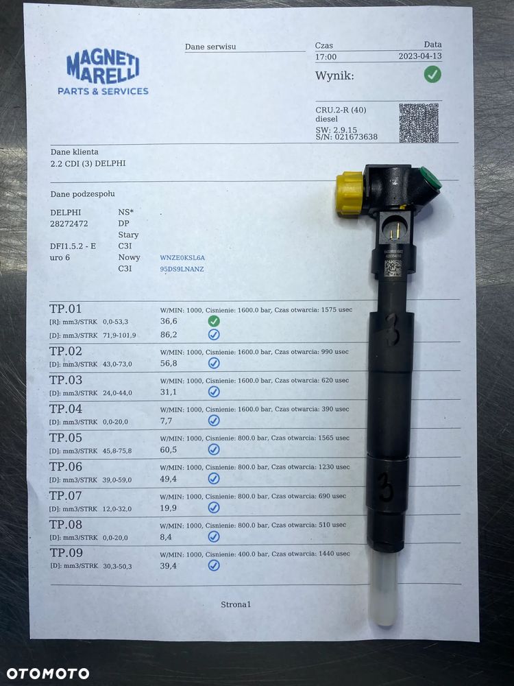 WTRYSKIWACZ TEST 2.2 CDI 28272472 WTRYSK SPRAWDZONY MERCEDES A6510702387