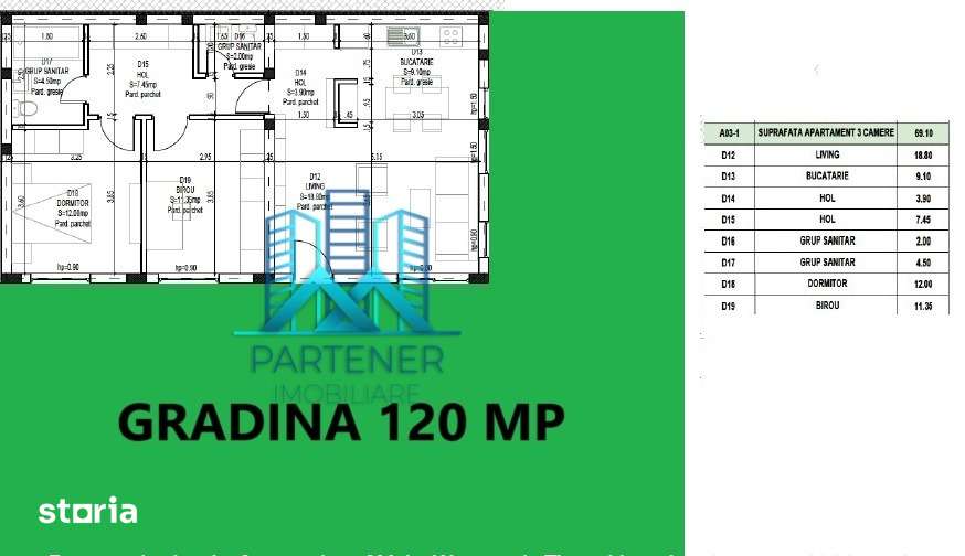 INTABULAT!Comision 0!Apart 3 camere cu GRADINA 120 mp,Pacurari - Rediu - Imagine principală: 2/8