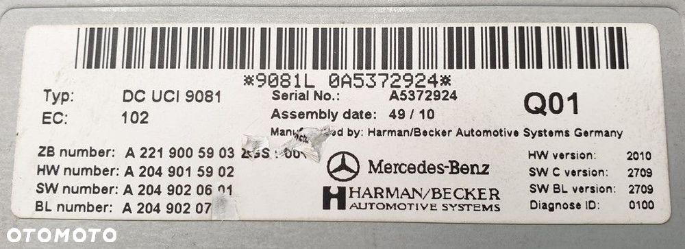 MODUŁ STEROWNIK HARMAN BECKER MERCEDES A2219005903 - 2