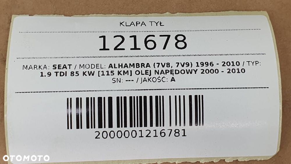 KLAPA TYŁ TYLNA BAGAŻNIKA SEAT ALHAMBRA I LIFT - 18