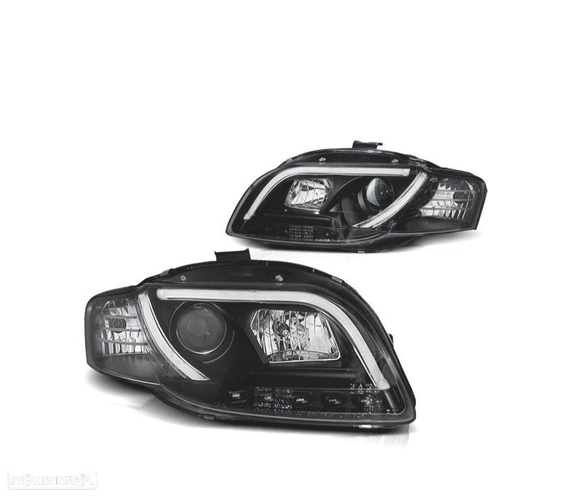 FARÓIS COM LUZ DIURNA TFL AUDI A4 B7 04-07 FUNDO PRETO - 1