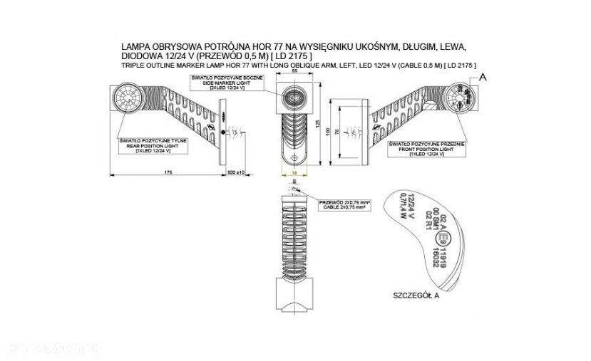 LAMPA OBRYSOWA LED OBRYSÓWKA 12/24V Z PRZEWODEM - 5