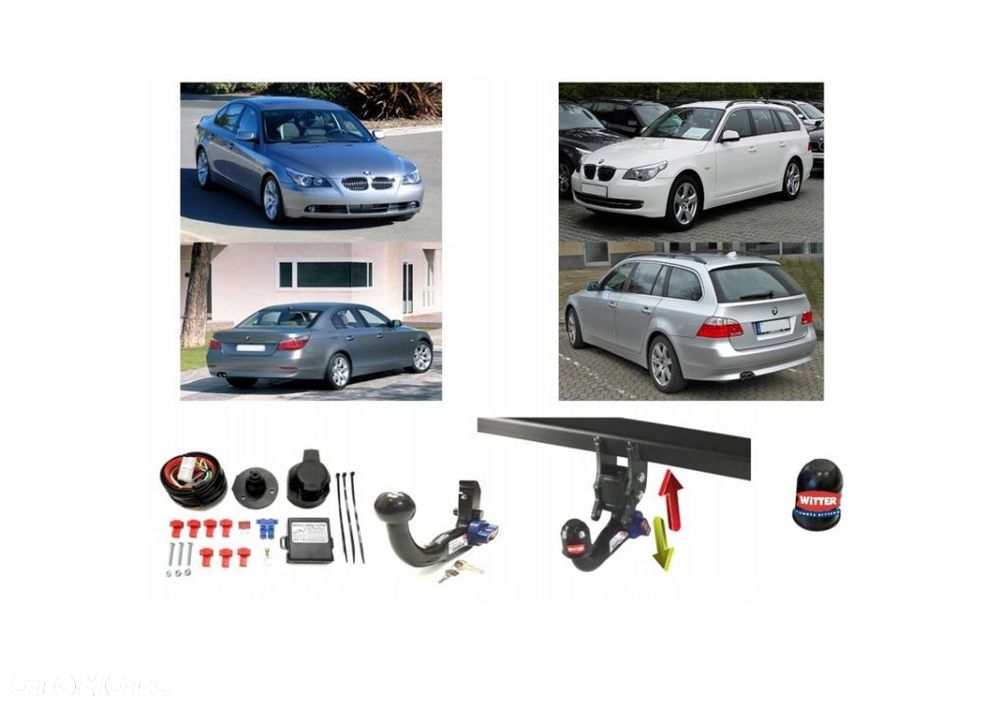 Markowy Kompletny Nowy Hak Holowniczy Witter Automat Automatycznie Wypinany Odpinany Pionowo Vertical Wertykalnie + Kula + Moduł 13 pin + Wiązka + Kluczyk do BMW 5 V E60 + E61 od 2004 - 1