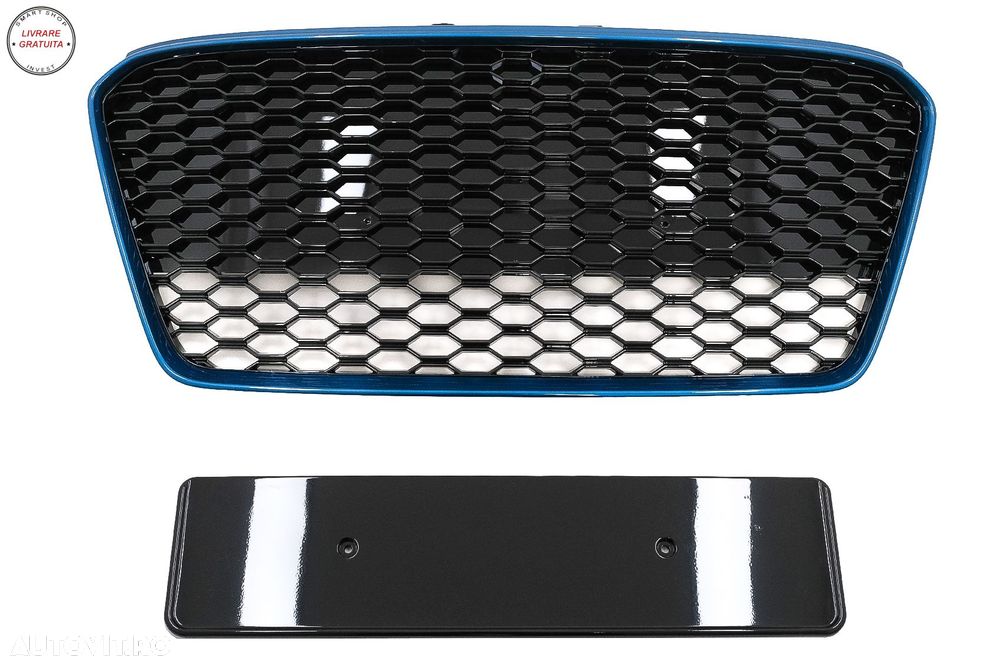 Grila Centrala Audi R8 42 (2013-2015) RS Design Negru Lucios/ Albastru- livrare gratuita - 1