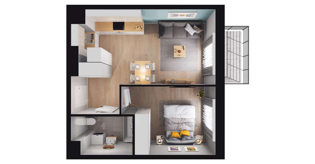 2-pokojowe mieszkanie 36m2 + balkon - Pełny obrazek: 2/12