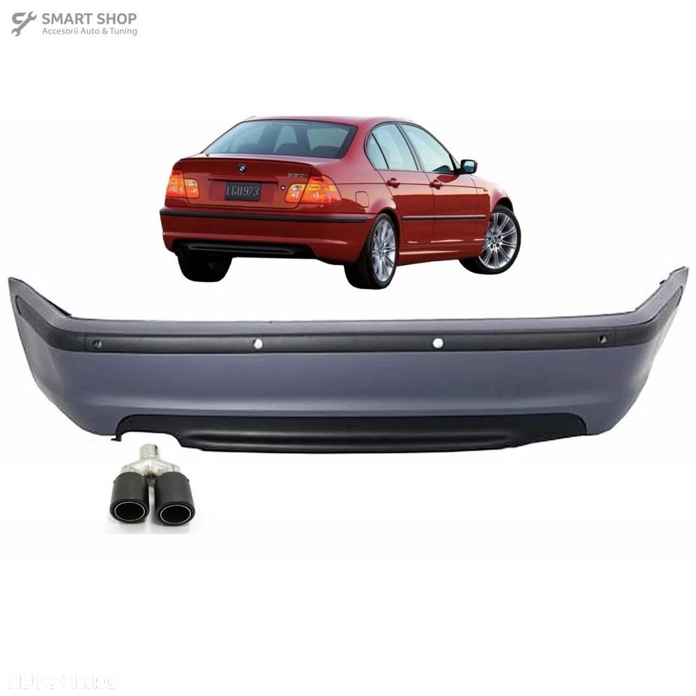 Bara Spate cu Toba Ornament Evacuare Fibra Carbon Mat BMW Seria 3 E46 - 1