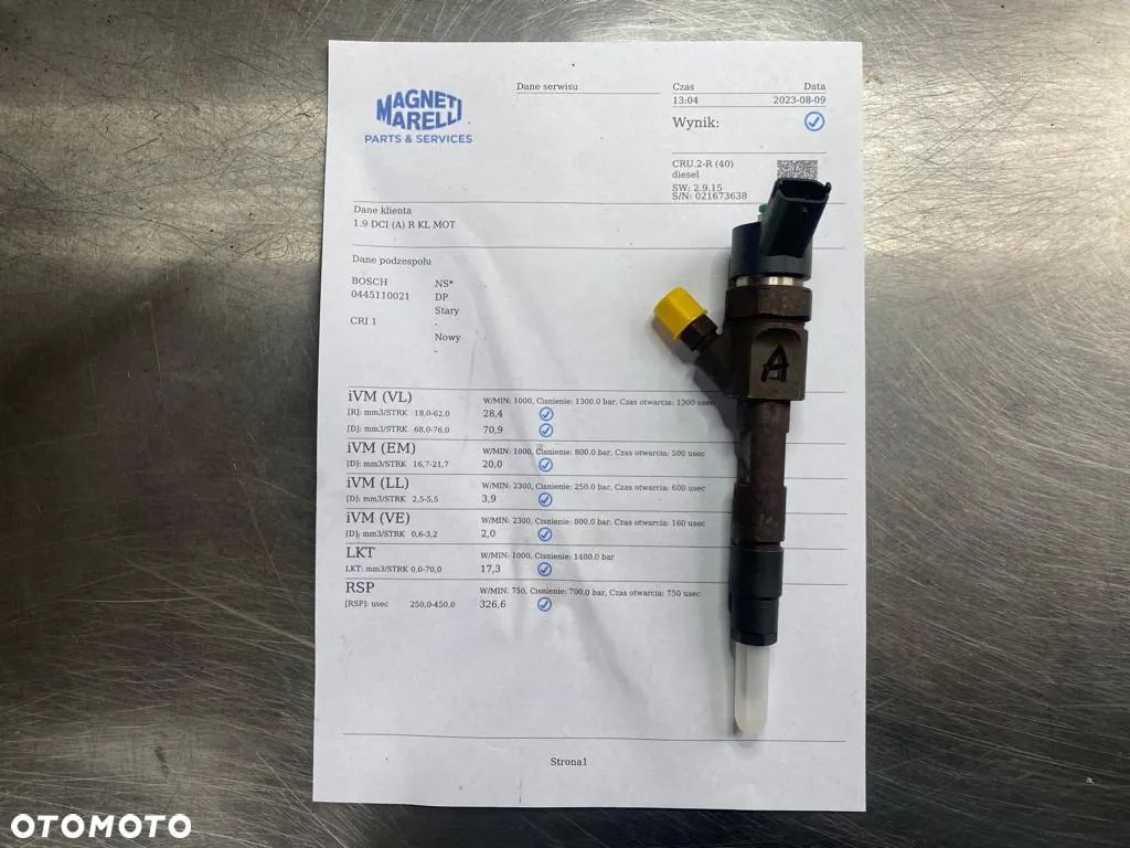 WTRYSKIWACZ TEST REGENERACJA 1.9 DCI 0445110021 WTRYSK NOWY ROZPYLACZ VOLVO S40 LAGUNA II TRAFIC MASTER 7700111014 0445110146 - 1