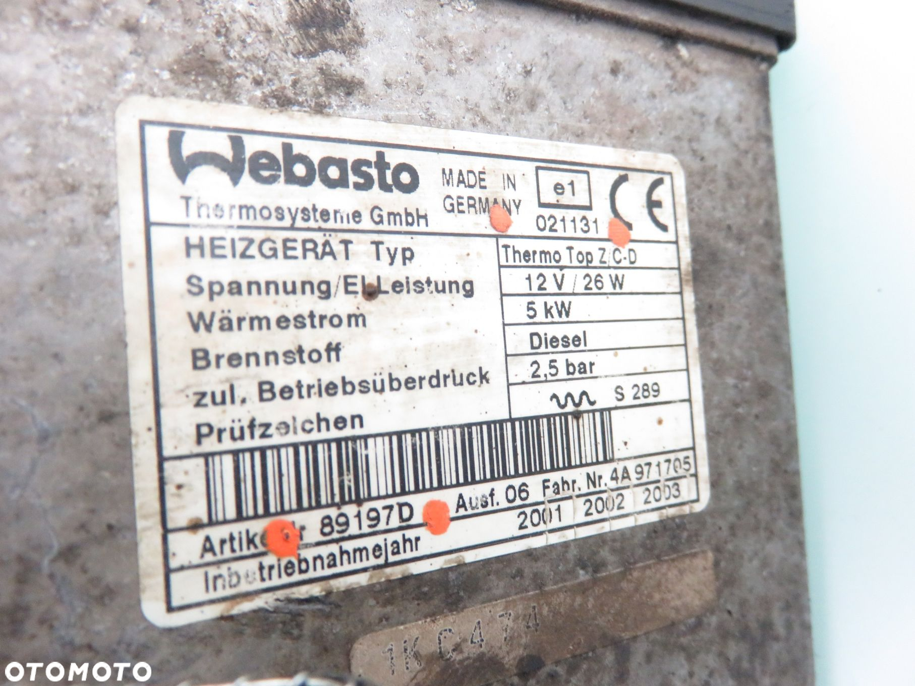 WEBASTO ALFA ROMEO 166 021131 89197D 66724A - 4