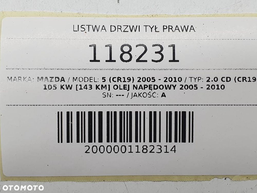 LISTWA DRZWI TYŁ TYLNA PRAWA MAZDA 6 CR19 - 4