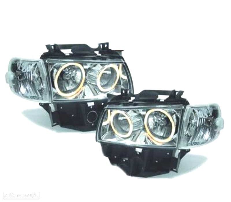 FARÓIS ANGEL EYES VOLKSWAGEN VW T4 CARAVELLE 97-03 FUNDO CROMADO - 1