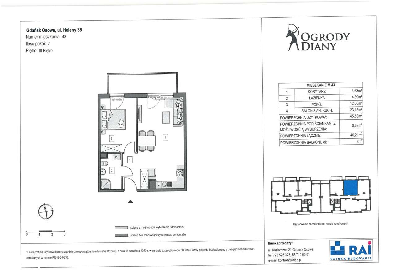 2-pokojowe mieszkanie 45m2 + balkon Bezpośrednio