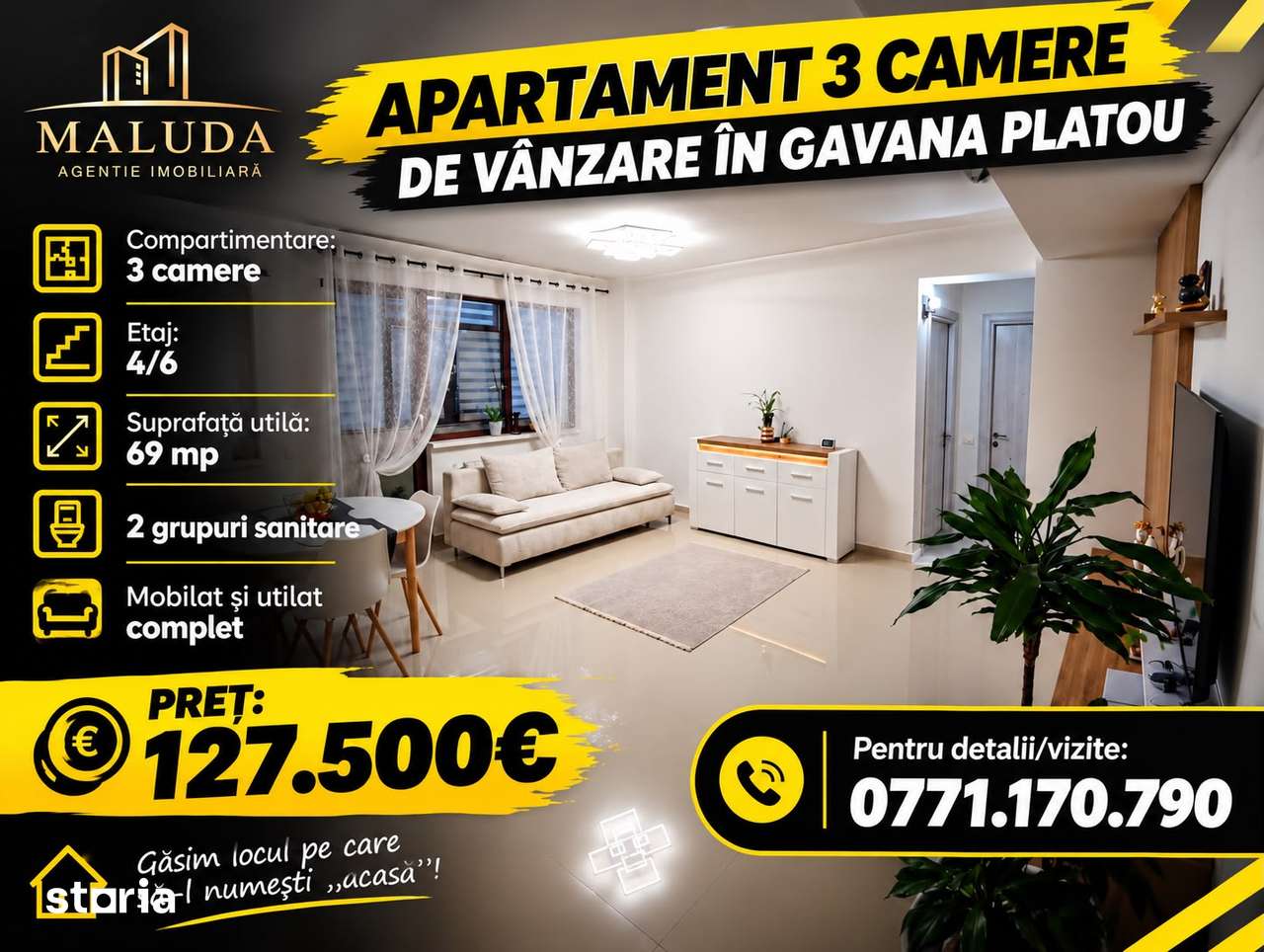 Ap. 3 cam. de vanzare in Gavana Platou-Maluda Imobiliare — fotografia 1
