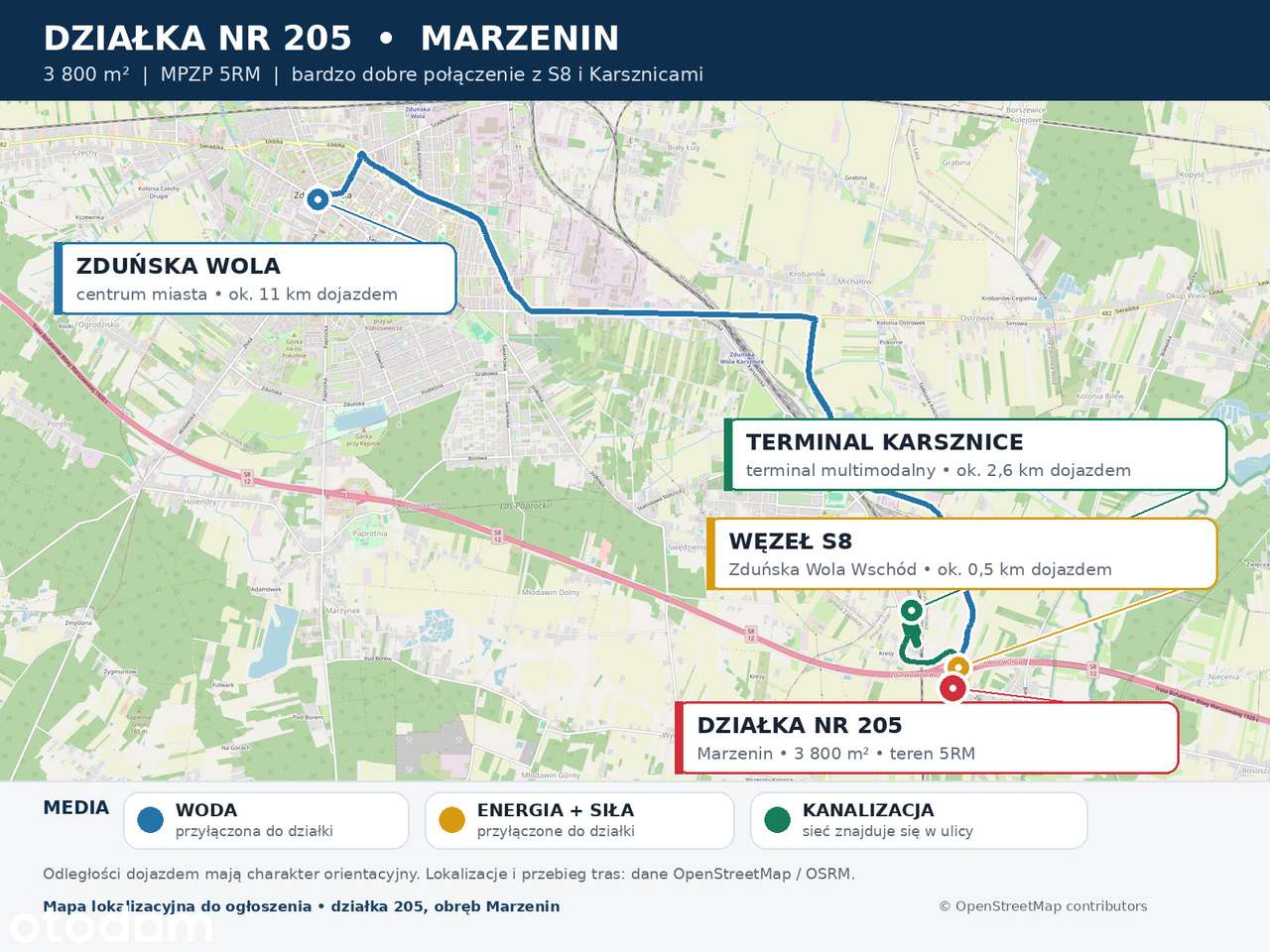 MARZENIN 3 800 m² . DZIAŁKA NR 205 . MPZP 5RM . 150 m OD S8 - Pełny obrazek: 3/7