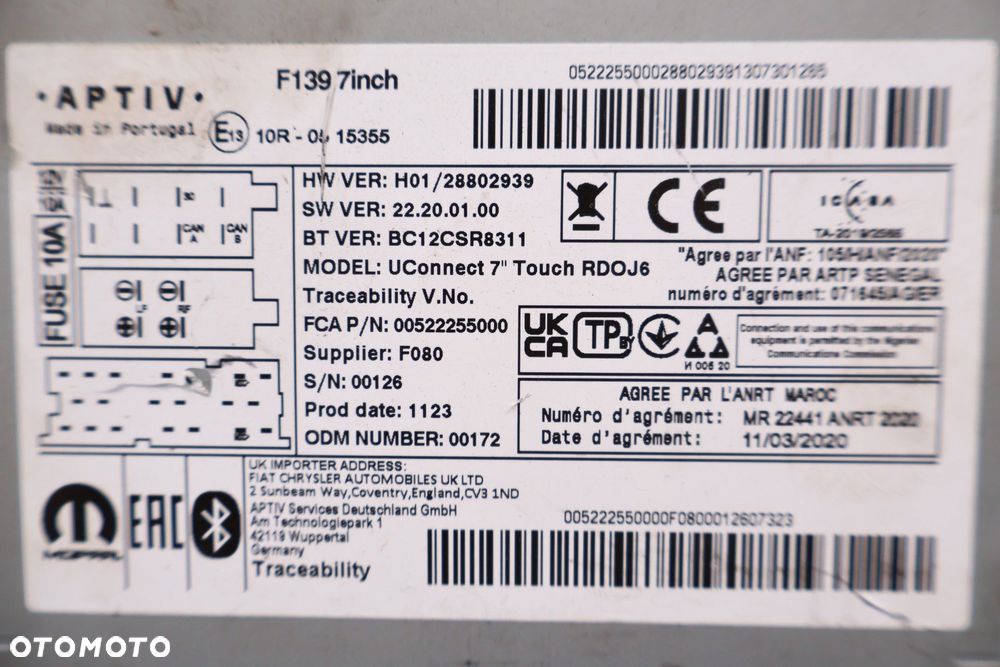 FIAT PANDA III RADIO EKRAN NAWIGACJA '00522255000 - 5