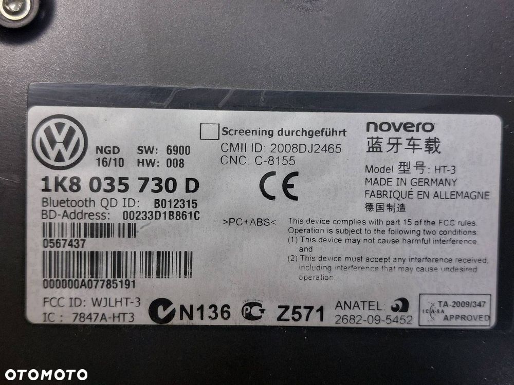 MODUŁ BLUETOOTH VOLKSWAGEN GOLF VI 1K8035730D ID: 236314 - 2