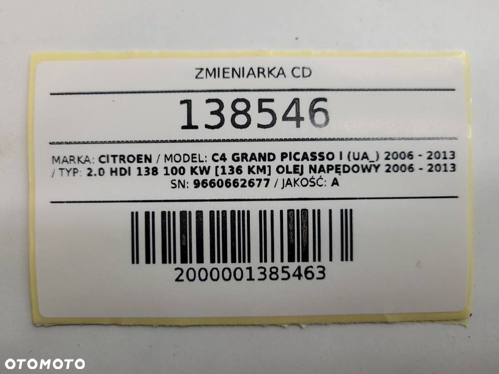 ZMIENIARKA CD PŁYT 9660662677 CITROEN C4 GRAND PICASSO 2006 EUROPA - 9