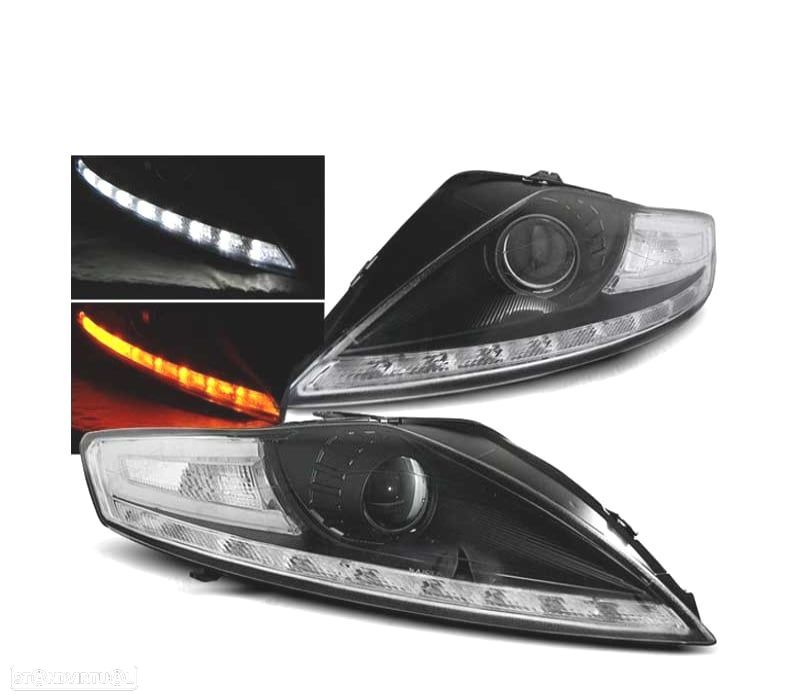 FARÓIS FRONTAIS PARA FORD MONDEO MK4 07-10 LUZ DIURNA +PISCA LED FUNDO PRETO - 1