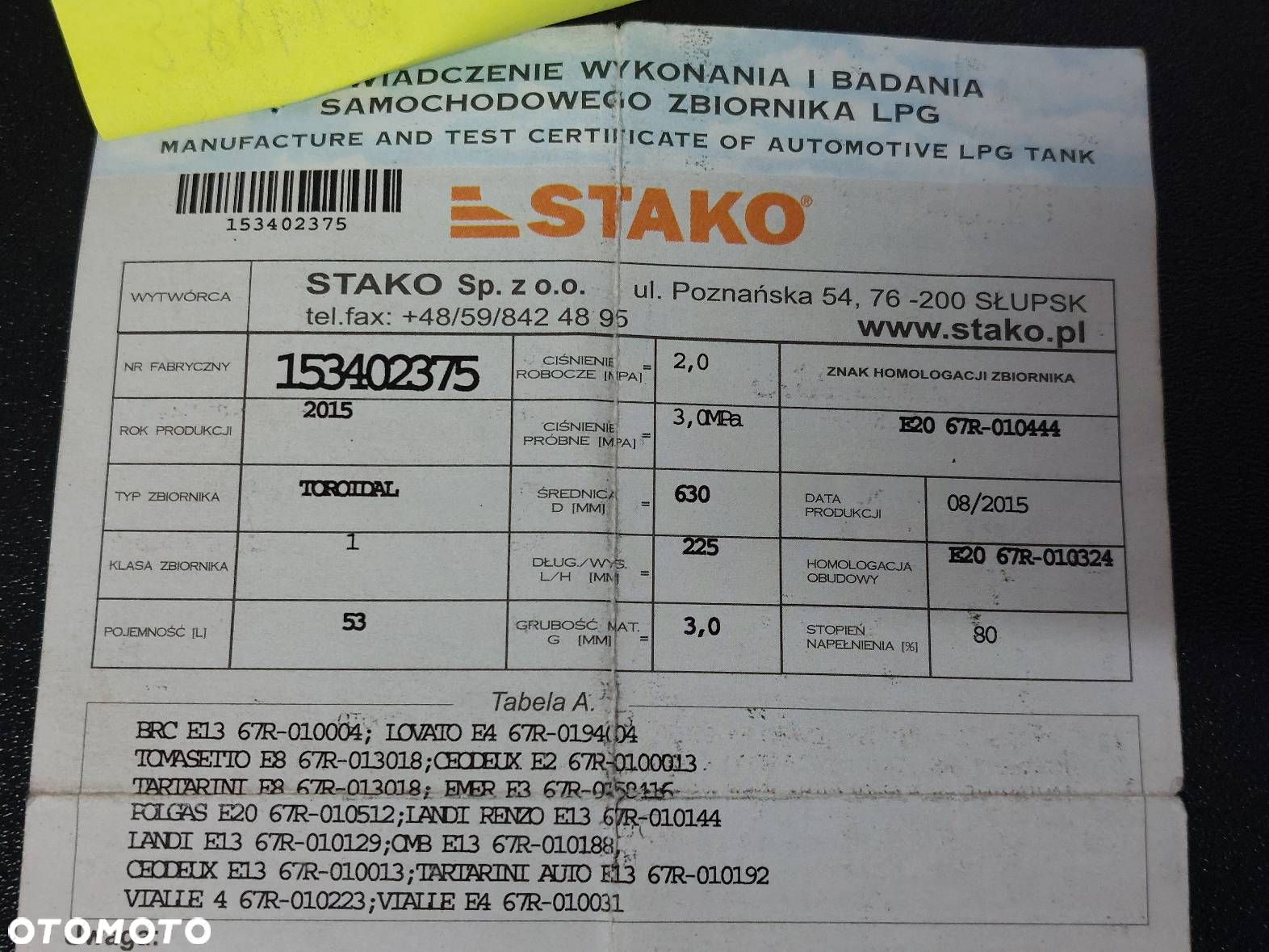 BUTLA GAZOWA LPG 53L 25 SIERPIEŃ 2025R W KOŁO PAPIER + ZAWÓR - 6