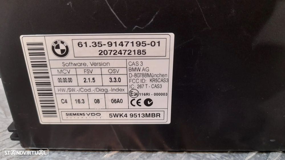 CENTRALINA CONTROL INGNIÇÃO BMW SERIE 3 E90 61359147195 9147195 5WK49513MBR SERIE 3 E91 E92 COUPE E93 CABRIO X1 E84 SERIE 1 E81 E82 COUPE E87 E88 CABRIO X3 F25 Z4 E89 - 3