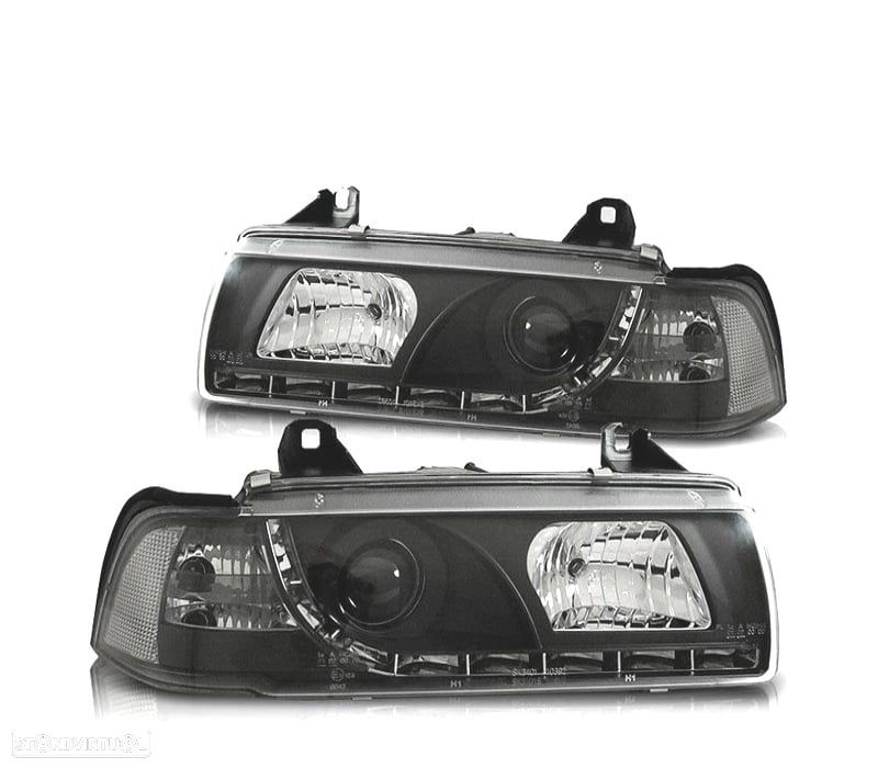 FARÓIS BMW E36 90-99 LUZ DIURNA FUNDO NEGRO - 4