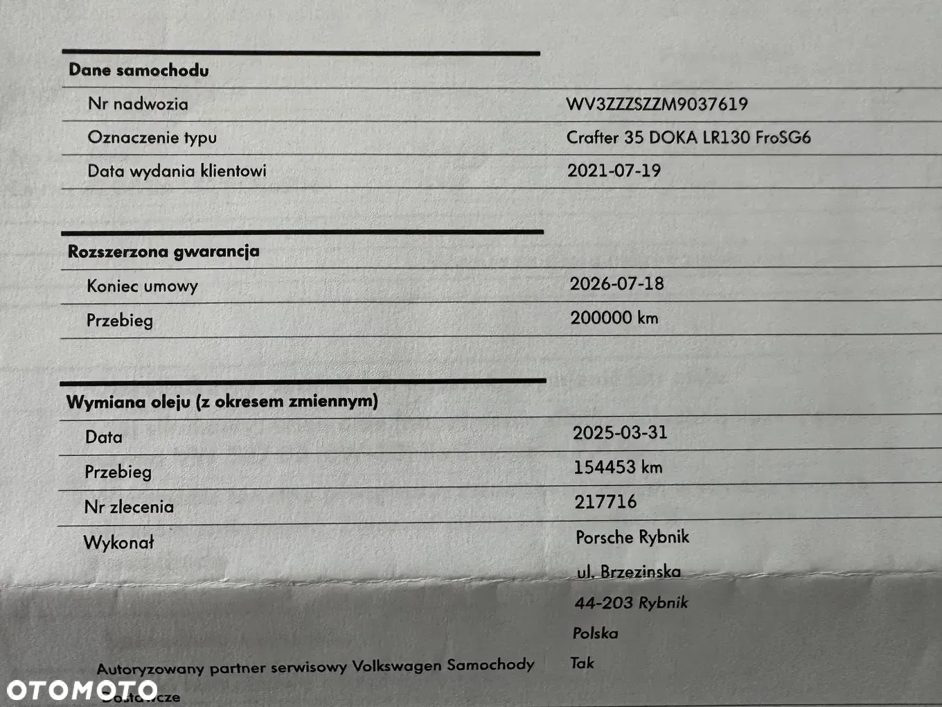 Volkswagen Crafter DOKA 7 osób / Skrzynia 3.5m / Gwarancja producenta do 07.2026 lub 200.000km / Salon PL / Serwisowany tylko w ASO VW / Pełna dokumentacja / 1 właściciel / FV23% - 40