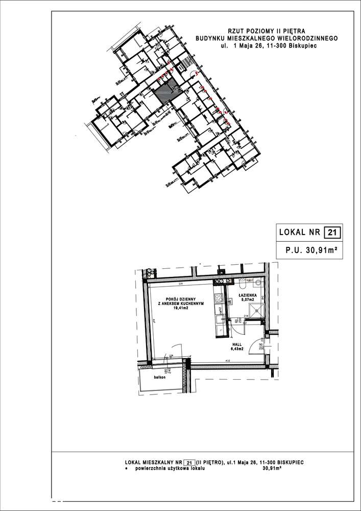 Mieszkanie Nr 21 - Piętro II - 30,91m2