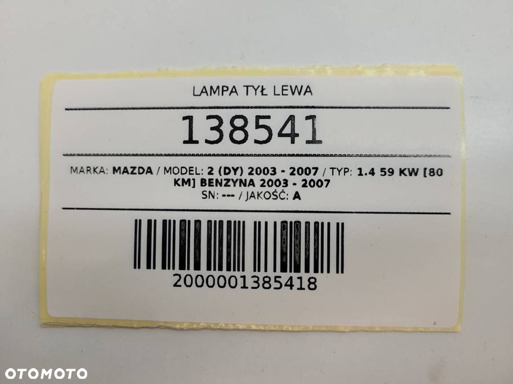 LAMPA TYŁ LEWA MAZDA 2 DY LIFT EUROPA 2007 - 11