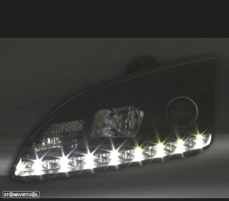 FARÓIS FRONTAIS PARA FORD FOCUS MK2 LUZ DIURNA LED 5W FUNDO PRETO - 3