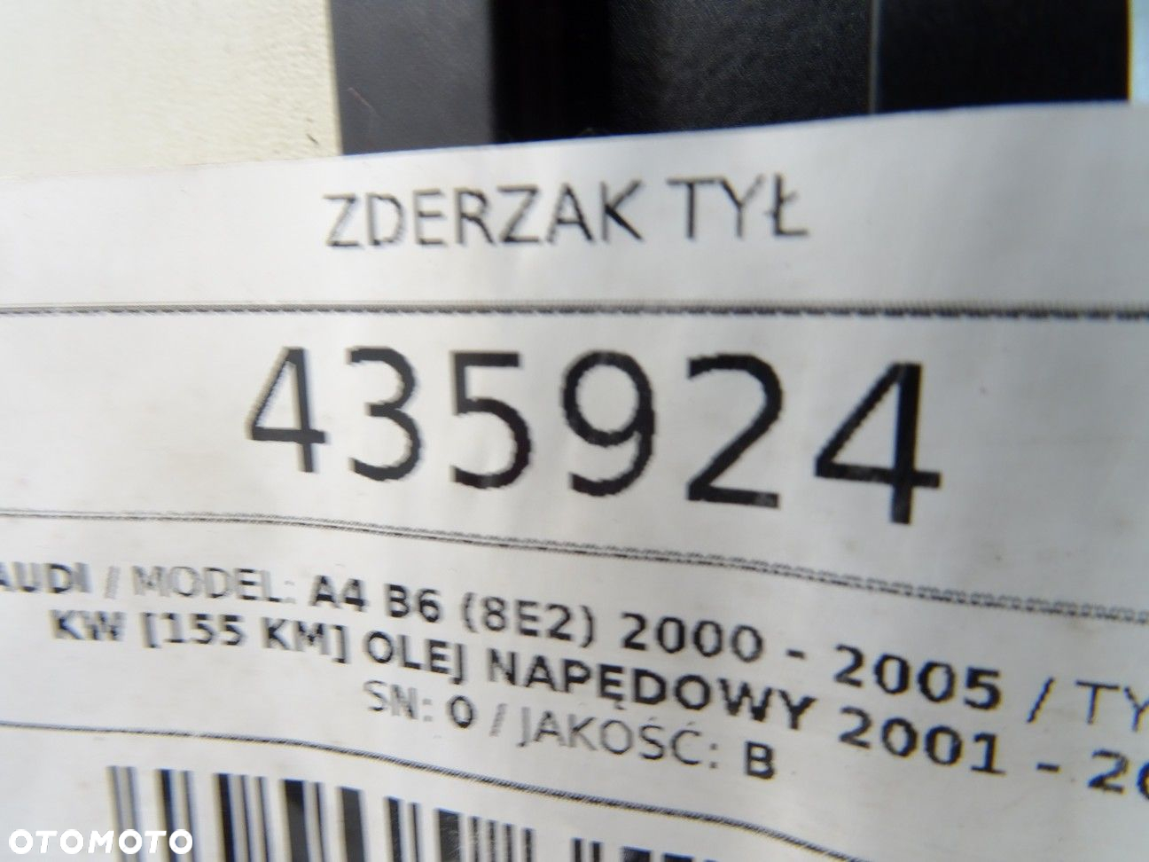 ZDERZAK TYŁ - 217.00 PLN - AUDI A4 B6 (8E2) 2000 - 2005 2.5 TDI 114 kW [155 KM] olej napędowy 2001 - 9
