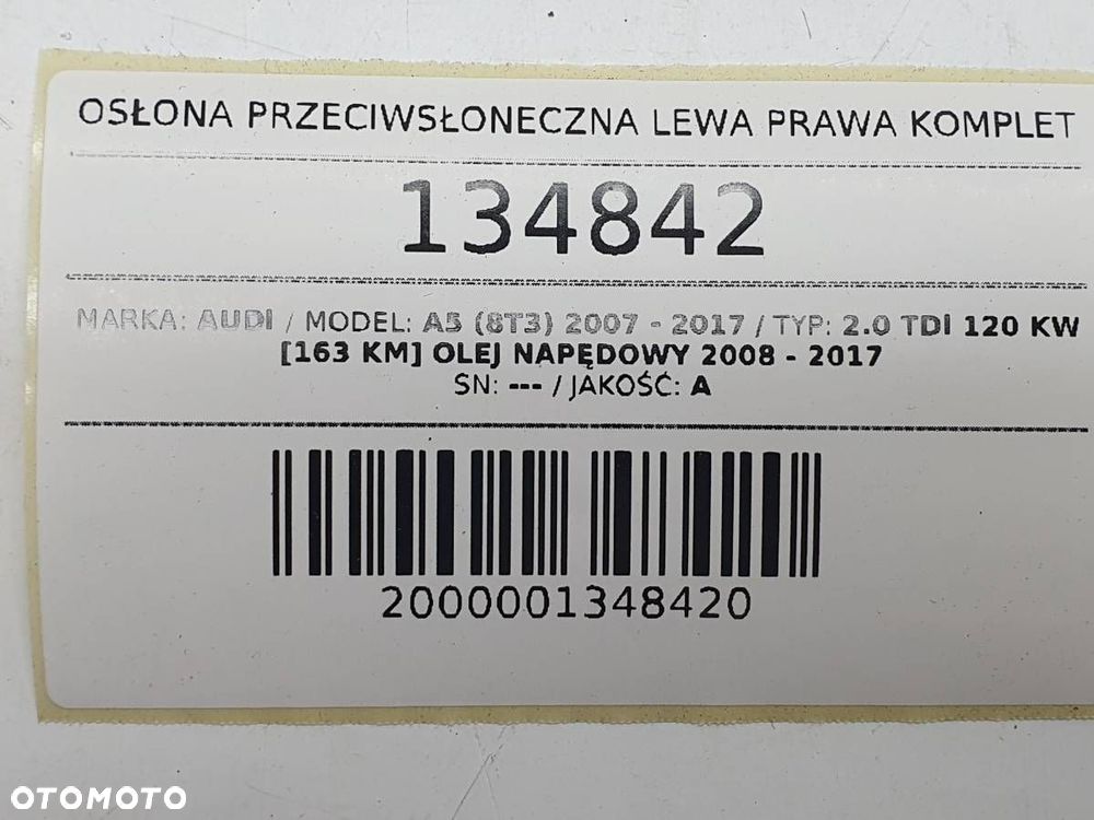 OSŁONA PRZECIWSŁONECZNA LEWA PRAWA KOMPLET AUDI A5 8T COUPE S-LINE - 9