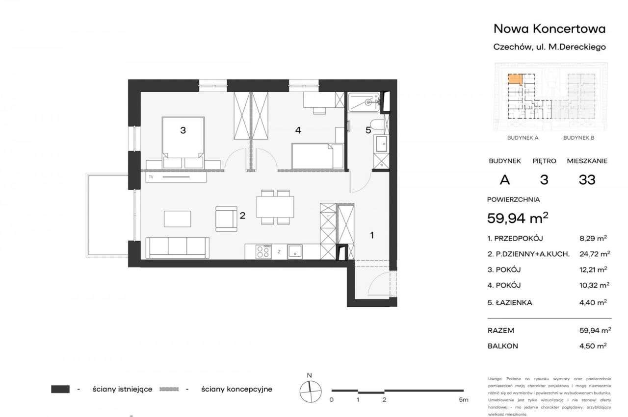 Czechów/ 60m2 - 3 pokoje/ balkon