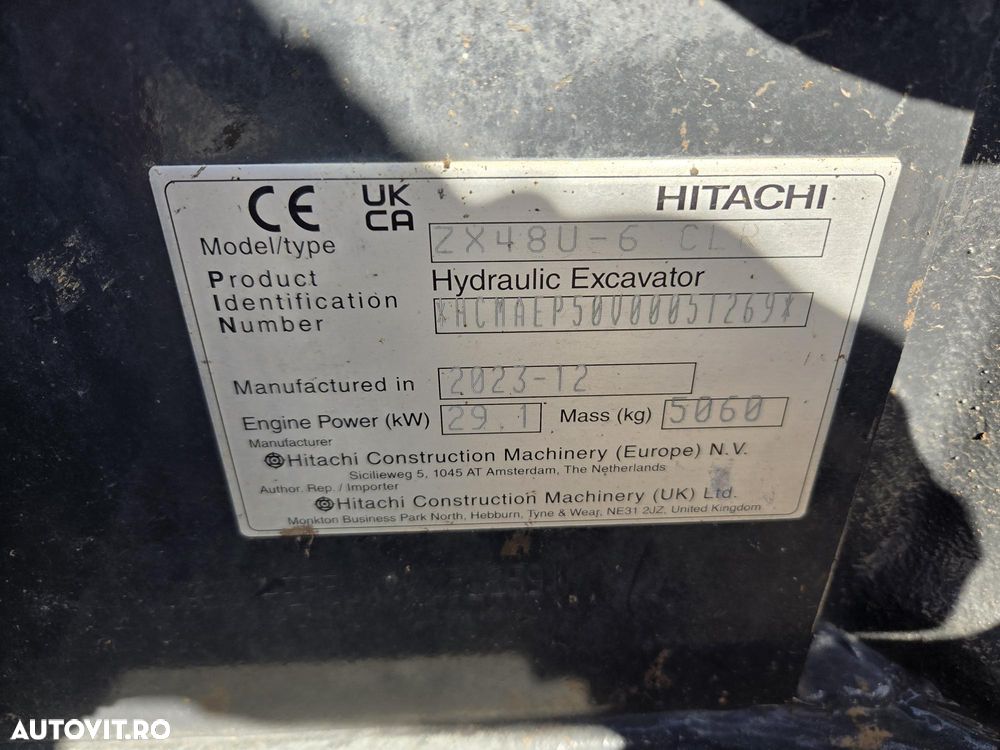 Hitachi 5,1tone, 2023/12, 2.229h, ZX48U-6, Adanc sapare 4m, CUPLA RAPIDA HIDRAULICA+3 CUPE, LAMA NIVELARE, Aer conditionat, inst picon pe brate, latime 2m, incarcarca 8x4, Antifurt, posibil leasing 4 ani, PROMOTIE 37900 EUR+Tva - 12