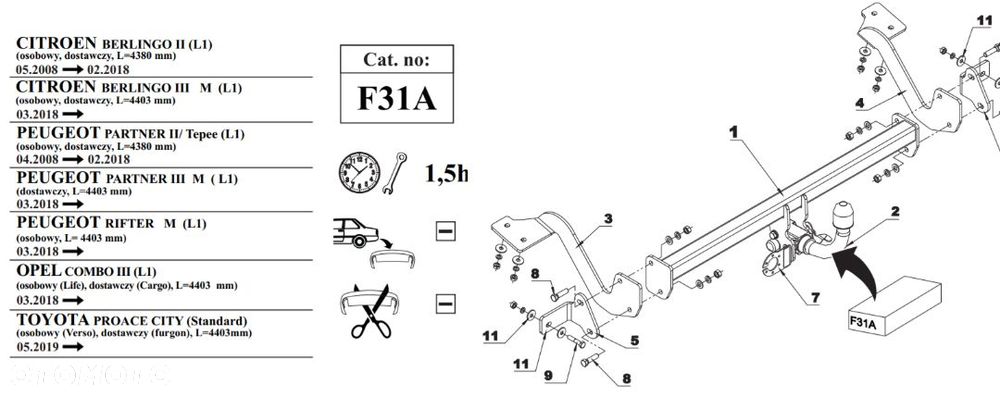 Wypinany hak holowniczy + Moduł 7 pin do Citroen Berlingo od 2008 do 2022 - 3