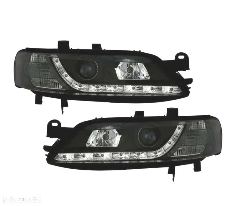 FARÓIS FRONTAIS LUZ DIURNA LED PARA OPEL VECTRA B 95-98 FUNDO PRETO - 1