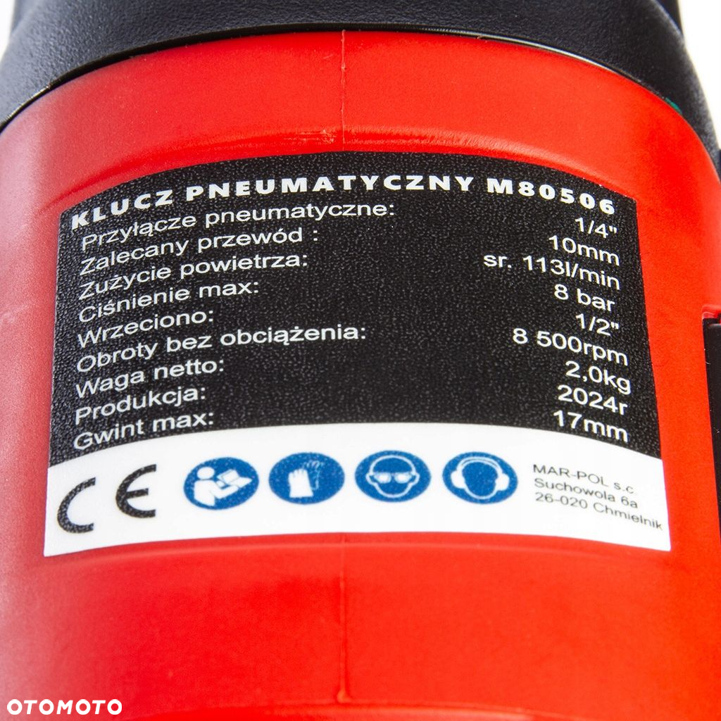 KLUCZ UDAROWY PNEUMATYCZNY DO KÓŁ 1/2" 1800Nm 6,3 BAR TH KOMPOZYT M80506 - 8