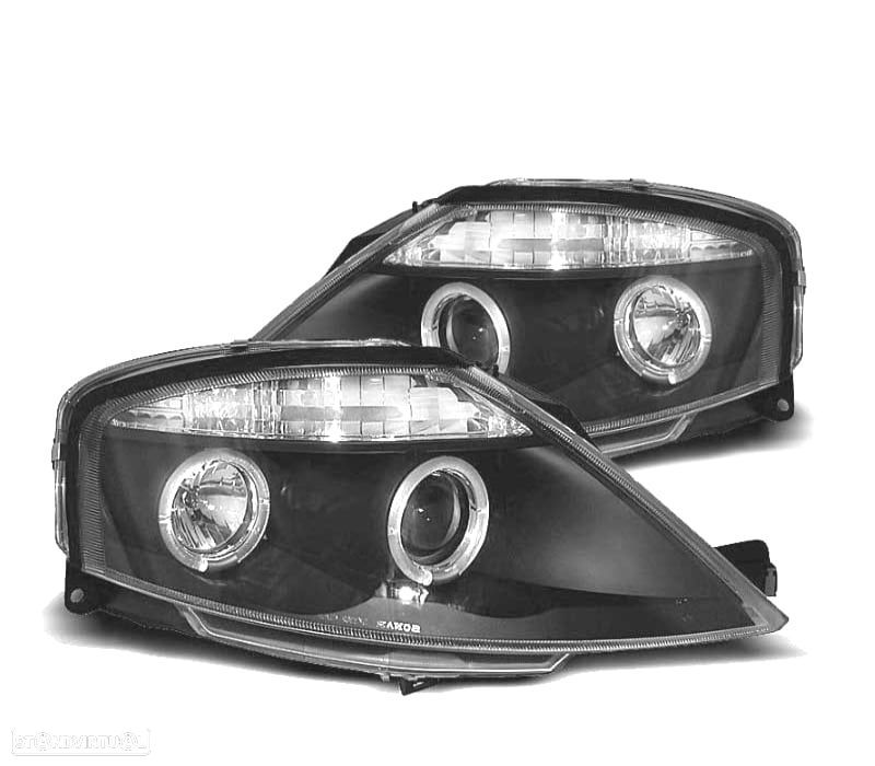 FARÓIS FRONTAIS CITROEN C3 ANGEL EYES 03-09 FUNDO PRETO - 1