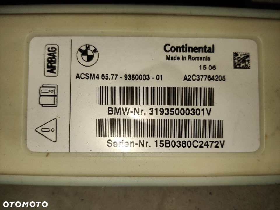 Sensor Poduszek Sterownik Airbag BMW 5 F10 F11 X3 X4 F25 F26 9350003 - 4
