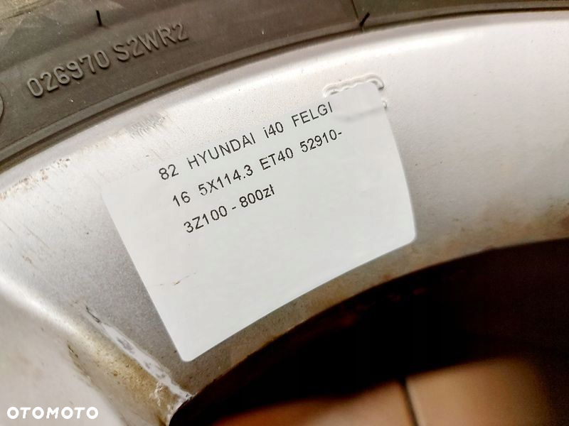 HYUNDAI I40 FELGI ALUMINIOWE ALUFELGI 16 CALI 5x114.3 ET40 52910-3Z100 - 2