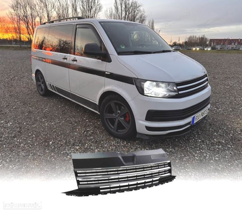 GRELHA FRONTAL VOLKSWAGEN VW T6 MULTIVAN CARAVELLE 15-19 PRETO CROMADO - 1