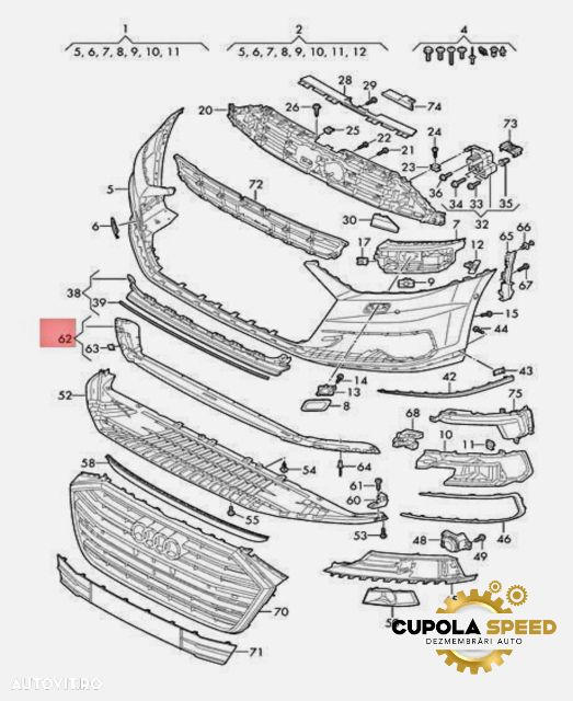 Rama sustinere scut bara fata 4N0807150A Original-Produs NOU Audi A8 - 2