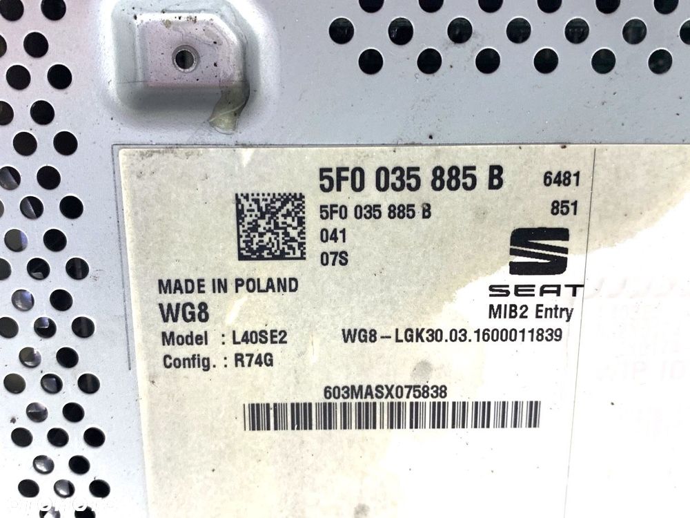 RADIO  SEAT TOLEDO IV (KG3) 2012 - 2019 1.2 TSI 66 kW [90 KM] benzyna 2015 - 2017 5F0035885B - 4