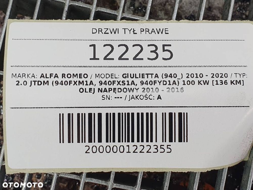 DRZWI TYŁ TYLNE PRAWE KOMPLETNE ALFA ROMEO GIULIETTA - 15