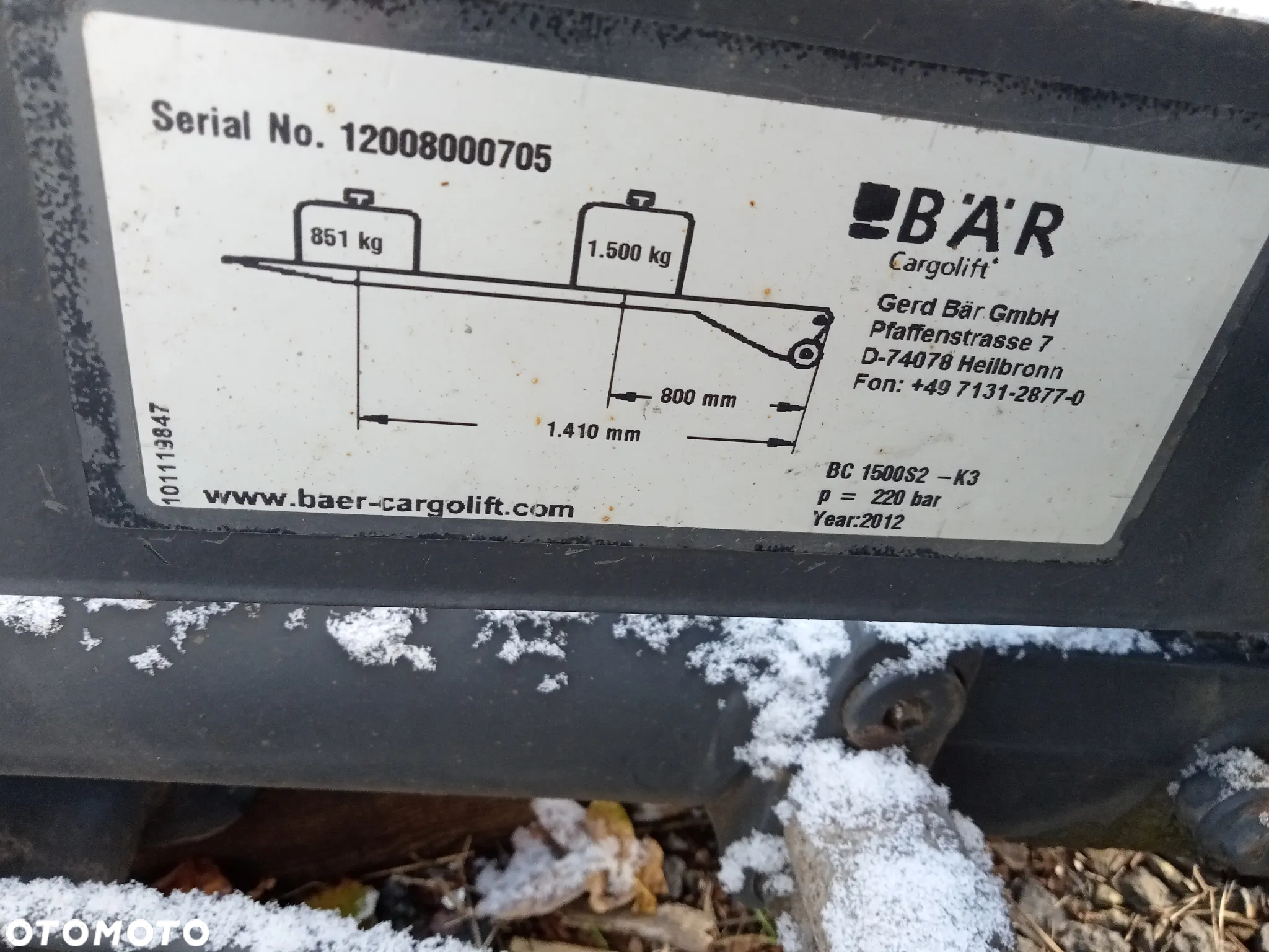 Winda towarowa załadowcza B.A.R 1500kg BAR - 8