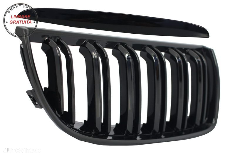 Grile Centrale Duble BMW Seria 3 E90 E91 Pre-LCI (2005-2008) M-Design Negru Lucios- livrare gratuita - 4