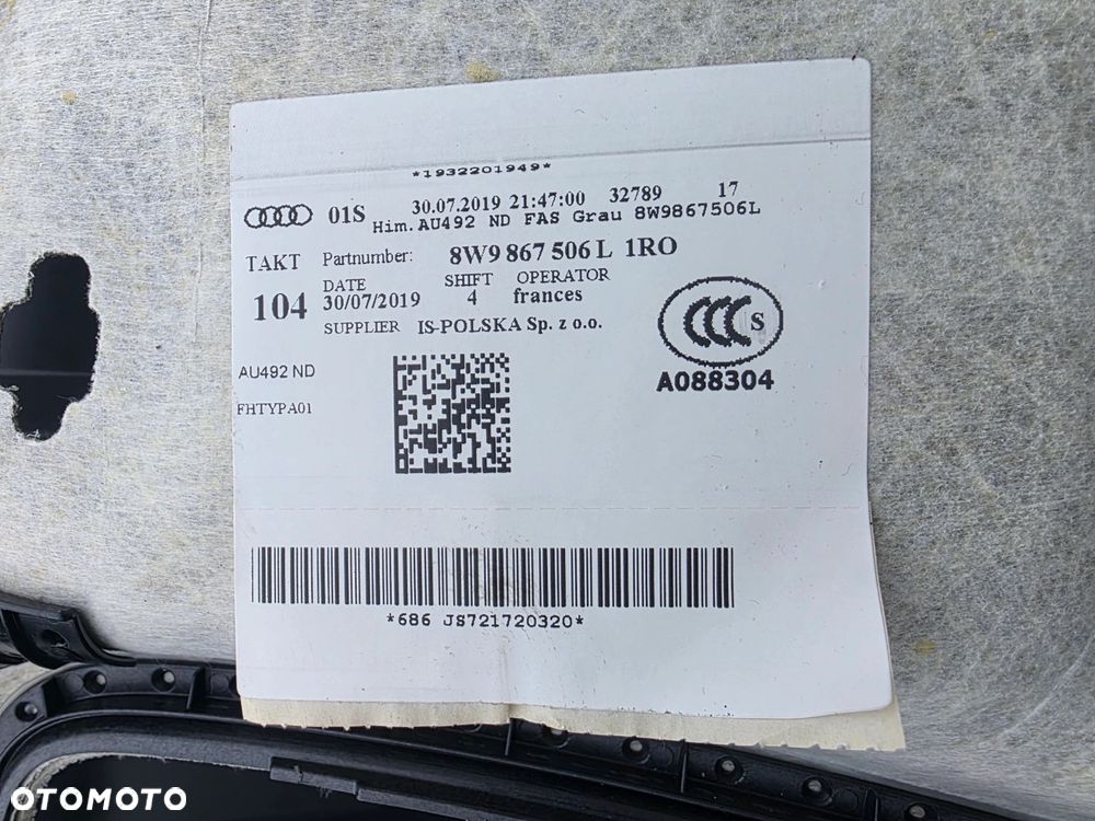PODSUFITKA AUDI A4 B9 KOMBI 8W9867506L 1RC GRAU USZKODZONA ! - 14