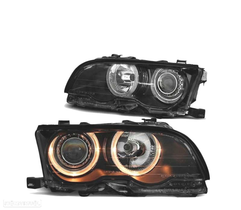 FARÓIS ANGEL EYES BMW E46 COUPÊ CABRIO 01-03 PRETO - 2